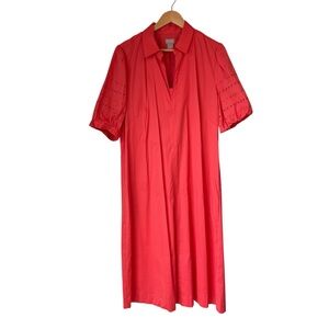 Chico's Coral Pink Poplin Loose-Fit Smocked Midi Dress, Large